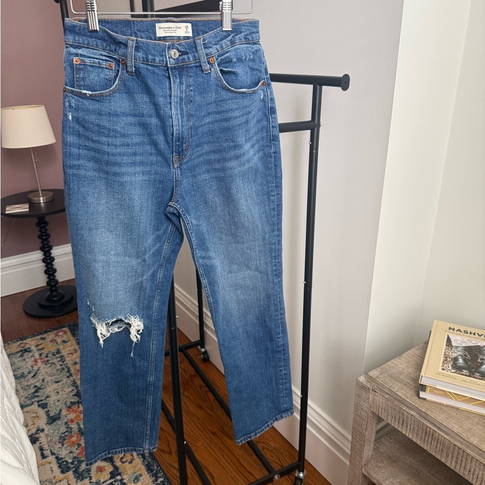 Abercrombie & Fitch Distressed Medium Blue Straight Jeans